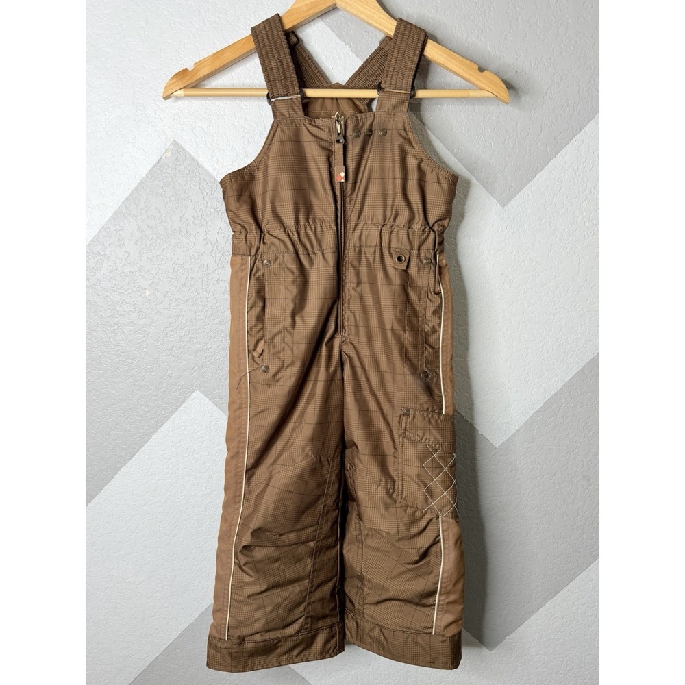 Obermeyer Worker Bib Pant Boys 4 Brown Plaid Insulated Snow Ski Bib I-Grow - Picture 8 of 15
